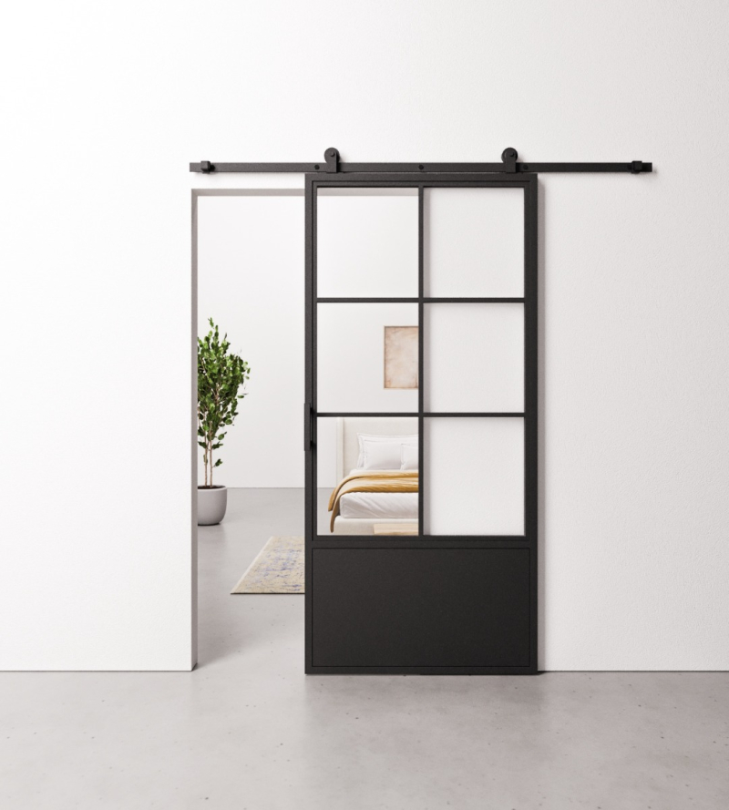 Schuifdeur Staal en Glas 6 vaks met kickplate