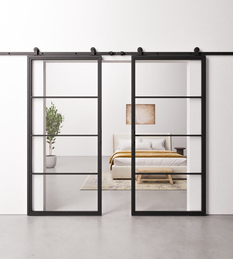 Schuifdeur Staal en Glas Dubbel 4 vaks