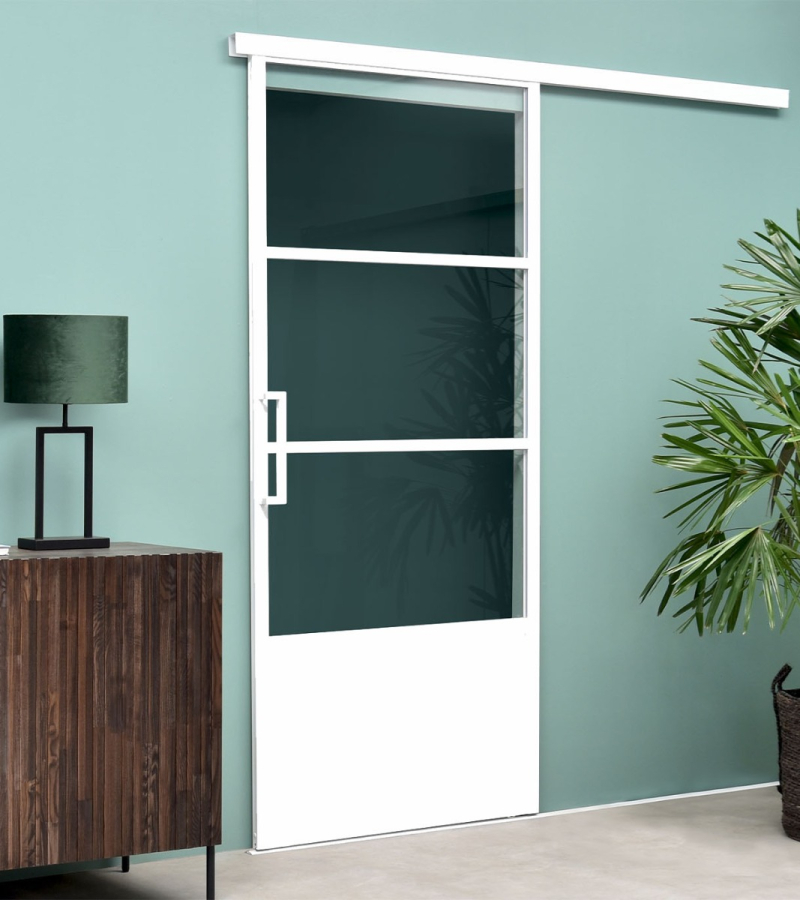 Schuifdeur Wit Aluminium Modern met Kickplate